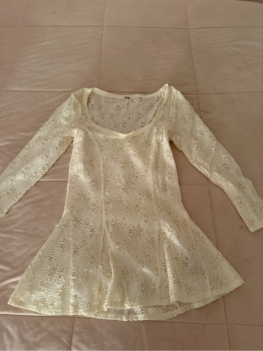 Free People Cream Lace Floral Scoop-Neck Tunic